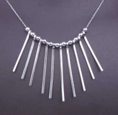 925 Ayar Gümüş 10'lu Toplu İnce Saçak Kolye, Beyaz thumbnail 3