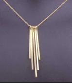 925 Ayar Gümüş 5'li İnce Saçak Kolye, Sarı thumbnail 3