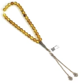 Gümüş Sarı Renk Sıkma Kehribar Tesbih thumbnail 2