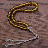 Gümüş Sarı Renk Sıkma Kehribar Tesbih thumbnail 4