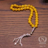 925 Ayar Gümüş Ay Yıldız Motifli Sarı Renk Kehribar Tesbih thumbnail 11