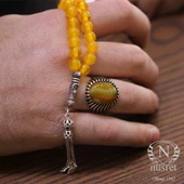 925 Ayar Gümüş Ay Yıldız Motifli Sarı Renk Kehribar Tesbih thumbnail 9