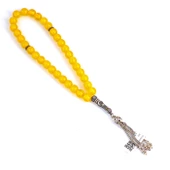 925 Ayar Gümüş Ay Yıldız Motifli Sarı Renk Kehribar Tesbih thumbnail 4