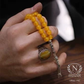 925 Ayar Gümüş Ay Yıldız Motifli Sarı Renk Kehribar Tesbih thumbnail 10