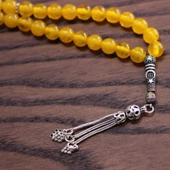 925 Ayar Gümüş Ay Yıldız Motifli Sarı Renk Kehribar Tesbih thumbnail 8
