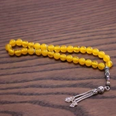 925 Ayar Gümüş Ay Yıldız Motifli Sarı Renk Kehribar Tesbih thumbnail 7