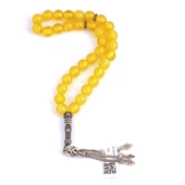 925 Ayar Gümüş Ay Yıldız Motifli Sarı Renk Kehribar Tesbih thumbnail 1
