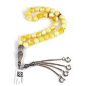 925 Ayar Gümüş Sarı Rengi Sıkma Kehribar Tesbih, Ay yıldız Püskül thumbnail 1