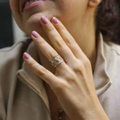 925 Ayar Gümüş Şerit Yüzük, Beyaz thumbnail 1