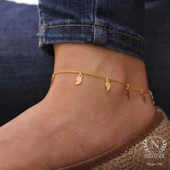 925 Ayar Gümüş Yaprak Modeli Halhal Bileklik, Sarı thumbnail 6