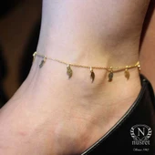 925 Ayar Gümüş Yaprak Modeli Halhal Bileklik, Sarı thumbnail 3