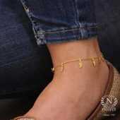 925 Ayar Gümüş Yaprak Modeli Halhal Bileklik, Sarı thumbnail 8