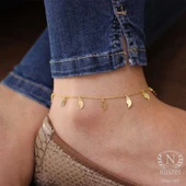 925 Ayar Gümüş Yaprak Modeli Halhal Bileklik, Sarı thumbnail 1