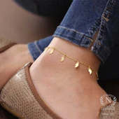 925 Ayar Gümüş Yaprak Modeli Halhal Bileklik, Sarı thumbnail 5