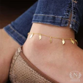 925 Ayar Gümüş Yaprak Modeli Halhal Bileklik, Sarı thumbnail 2