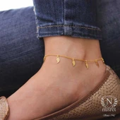 925 Ayar Gümüş Yaprak Modeli Halhal Bileklik, Sarı thumbnail 10