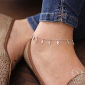 925 Ayar Gümüş Yaprak Modeli Halhal Bileklik, Beyaz thumbnail 4