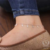 925 Ayar Gümüş Yaprak Modeli Halhal Bileklik, Beyaz thumbnail 6