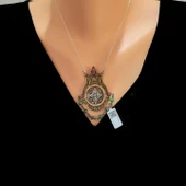 925 Ayar Gümüş ve Bronz Karışımı Zümrüt Taşlı Otantik Kolye thumbnail 1