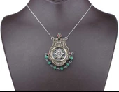 925 Ayar Gümüş ve Bronz Karışımı Zümrüt Taşlı Otantik Kolye thumbnail 3