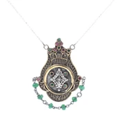 925 Ayar Gümüş ve Bronz Karışımı Zümrüt Taşlı Otantik Kolye thumbnail 4