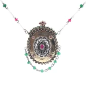 925 Ayar Gümüş ve Bronz Karışımı Yakut Taşlı Telkari Otantik Kolye thumbnail 5