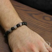 925 Ayar Gümüş Fasetli Oniks Doğal Taşlı Erkek Bilekliği thumbnail 1