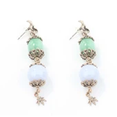 925 Ayar Gümüş Mavi ve Yeşil Taşlı Çiçek Motifli Telkari Küpe thumbnail 3