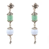 925 Ayar Gümüş Mavi ve Yeşil Taşlı Çiçek Motifli Telkari Küpe thumbnail 2