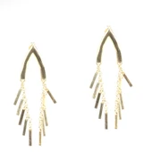 925 Ayar Gümüş V Şeklinde Çubuk Sallantılı Küpe, Sarı thumbnail 3