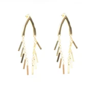 925 Ayar Gümüş V Şeklinde Çubuk Sallantılı Küpe, Sarı thumbnail 2