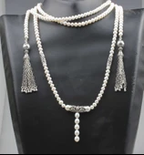 925 Ayar Gümüş İncili Özel Tasarım Püsküllü Kolye thumbnail 4