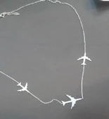 925 Ayar Gümüş 2 Boy Uçak Kolye thumbnail 2