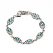 925 Ayar Gümüş Siyah Rodajlı Turkuaz Taşlı Antik Bileklik thumbnail 5