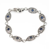 925 Ayar Gümüş Siyah Rodajlı Kök Safir Taşlı Antik Bileklik thumbnail 3