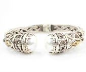 925 Ayar Gümüş Konstantinapol Tasarım İnci Taşlı Antik Bizans Bilezik thumbnail 3