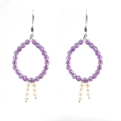 925 Ayar Gümüş Ametist ve İnci Taşlı Küpe thumbnail 3