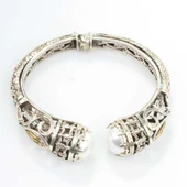 925 Ayar Gümüş Konstantinapol Tasarım İnci Taşlı Antik Bizans Bilezik thumbnail 5