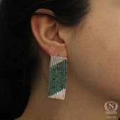 925 Ayar Gümüş 9 Sıra Turkuaz Taşlı Küpe thumbnail 8