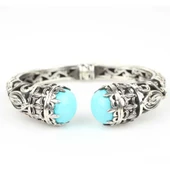 925 Ayar Gümüş Turkuaz Taşlı Antik Tasarım Bileklik thumbnail 4
