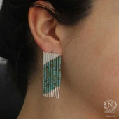 925 Ayar Gümüş 9 Sıra Turkuaz Taşlı Küpe thumbnail 2