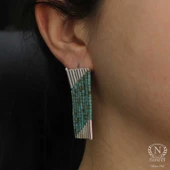 925 Ayar Gümüş 9 Sıra Turkuaz Taşlı Küpe thumbnail 6