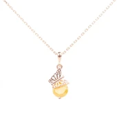 925 Ayar Gümüş Buzlu Limon Quartz Taşlı Kelebek Kolye thumbnail 3