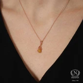 925 Ayar Gümüş Buzlu Limon Quartz Taşlı Kelebek Kolye thumbnail 4