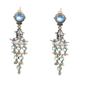 925 Ayar Gümüş Antik Üçgen Tasarım Mor Akuamarin Taşlı Küpe thumbnail 2