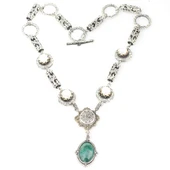 925 Ayar Gümüş  Zümrüt Taşlı Antik Bizans Kolye thumbnail 2