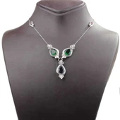 925 Ayar Gümüş Damla Zümrüt ve Safir Taşlı Y - Kolye thumbnail 6