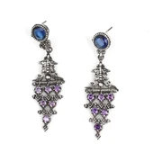 925 Ayar Gümüş Antik Ametist ve Safir Taşlı Avize Küpe thumbnail 1