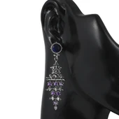 925 Ayar Gümüş Antik Ametist ve Safir Taşlı Avize Küpe thumbnail 2