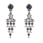 925 Ayar Gümüş Antik Ametist ve Safir Taşlı Avize Küpe thumbnail 3